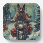 ベルギー羊飼い犬オートバイクリスマスに乗る ペーパープレート (正面)