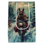 ベルギー羊飼い犬オートバイクリスマスに乗る ミディアムペーパーバッグ (裏面)