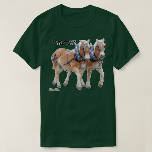 ベルギー荷車を引く馬チーム・イン・ハーネス Tシャツ (デザイン正面)