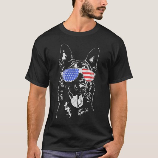ベルギー誇りを持ったマリノイスドッグアメリカ国旗 Tシャツ (正面)