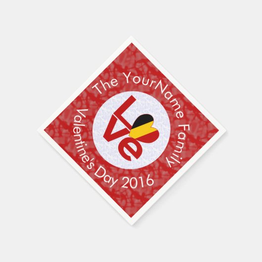 ベルギー赤恋パーソナライズされた旗 スタンダードカクテルナプキン (角)