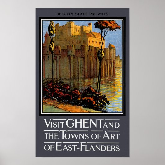 ベルギー・ゲント・ヴィンテージ旅行ポスター復元 ポスター (正面)