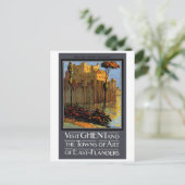 ベルギー・ゲント・ヴィンテージ旅行ポスター復元 ポストカード (スタンド正面)