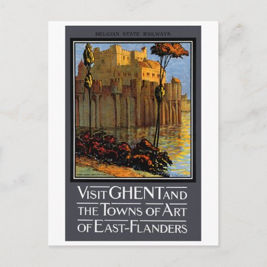 ベルギー・ゲント・ヴィンテージ旅行ポスター復元 ポストカード (正面)
