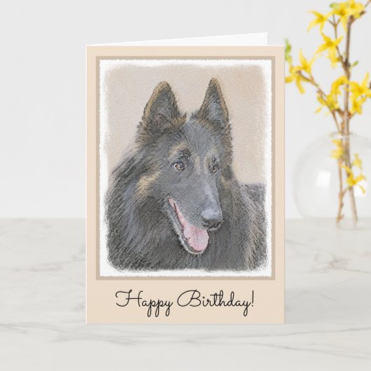 ベルギー·テルヴ絵画ュレンズ-かわいいオリジナル·ドッグアート カード (黄色い花)