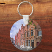 ベルギー,ブルージュの中世のカラフルレンガ造りの家 キーホルダー (正面)