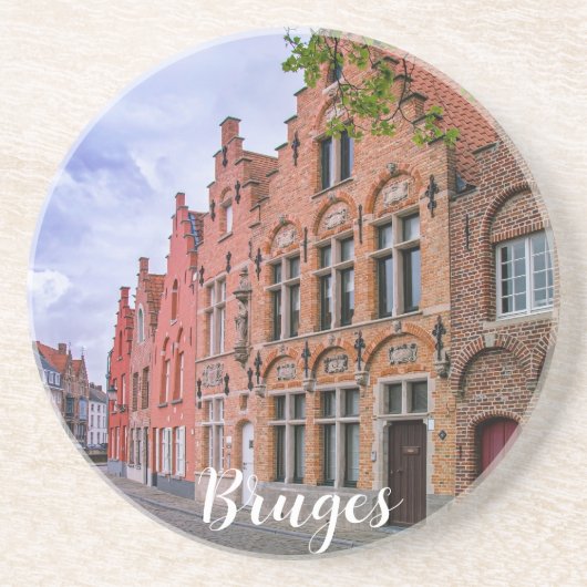 ベルギー，ブルージュの中世のカラフルレンガ造りの家 コースター (正面)