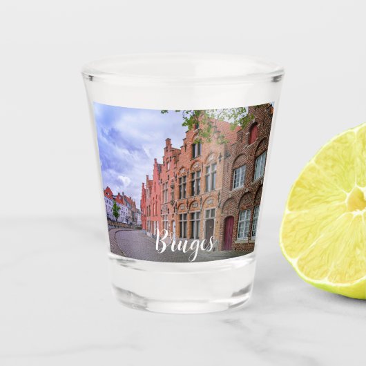 ベルギー，ブルージュの中世のカラフルレンガ造りの家 ショットグラス (正面)
