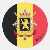 ベルギー&ベルギー国旗の愛国者,休日/スポーツ ラウンドシール (正面)