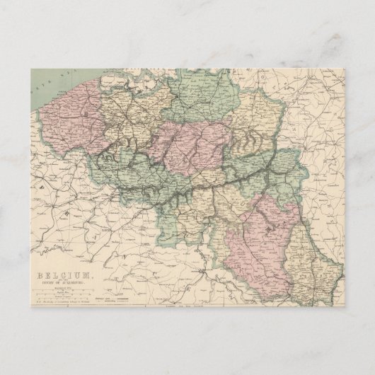 ベルギー(1873年)のヴィンテージの地図 ポストカード (正面)