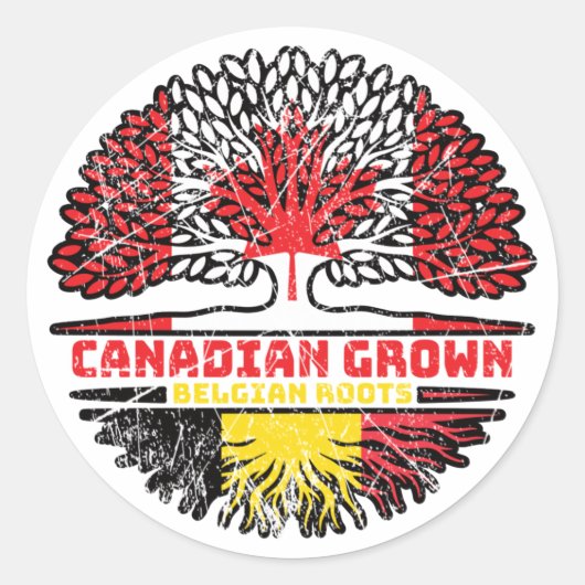ベルギーBelgian Canada Tree Roots国旗 ラウンドシール (正面)