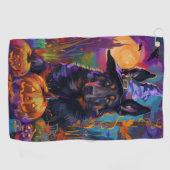 ベルギ不気味ンシェパードハロウィンウィッチカボチャ ゴルフタオル (横)