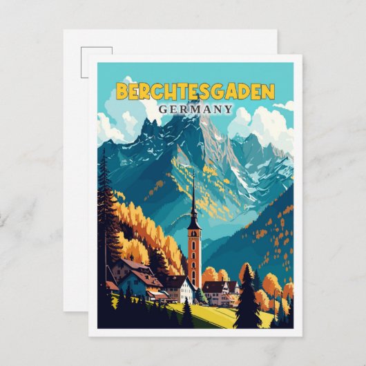 ベルクテッサーデンドイツヴィンテージ旅行イラストレーション ポストカード (正面/裏面)