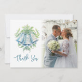 ベルグリーンブルー結婚グレーの写真QRコード サンキューカード (正面)