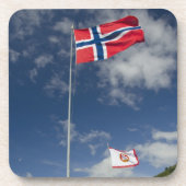 ベルゲンのダウンタウンの歴史的な港湾地域で旗を掲げている コースター (正面)