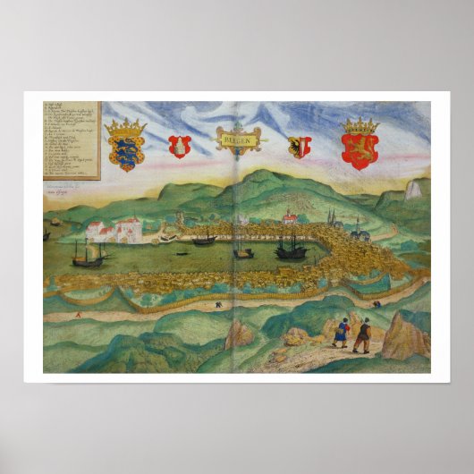 ベルゲンの地図, 'Civitates Orbis Terrarum'より ポスター (正面)