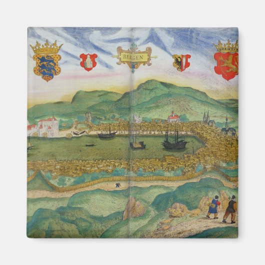 ベルゲンの地図, 'Civitates Orbis Terrarum'より マグネット (正面)
