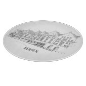 ベルゲンノルウェーストリートスケープ美しいラインスケッチ カッティングボード (角)