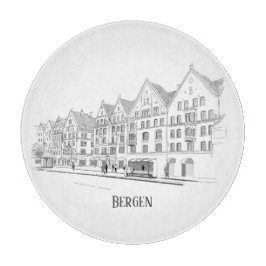 ベルゲンノルウェーストリートスケープ美しいラインスケッチ カッティングボード