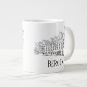 ベルゲンノルウェーストリートスケープ美しいラインスケッチ ジャンボコーヒーマグカップ (正面右)