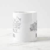 ベルゲンノルウェーストリートスケープ美しいラインスケッチ ジャンボコーヒーマグカップ (正面)