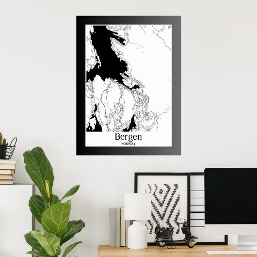 ベルゲンノルウェーモダンシティマップ ポスター (ホームオフィス)