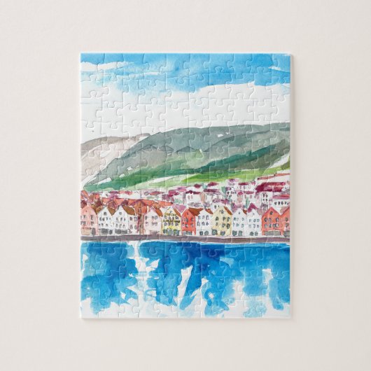 ベルゲンノルウェー古いBryggen港の海岸地区 ジグソーパズル (縦)