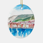 ベルゲンノルウェー古いBryggen港の海岸地区 セラミックオーナメント (右)