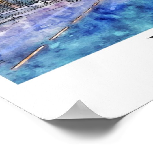 ベルゲンノルウェー旅行水の色のスケッチ手描き ポスター (角)