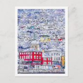 ベルゲンホルダランノルウェートラベルプレイスウォーターカラー ポストカード (正面)