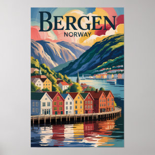 ベルゲン ノルウェー イラスト 旅行 アート ヴィンテージ ポスター