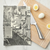 ベルサイユの庭にある噴水の油絵 キッチンタオル (四つ折り)