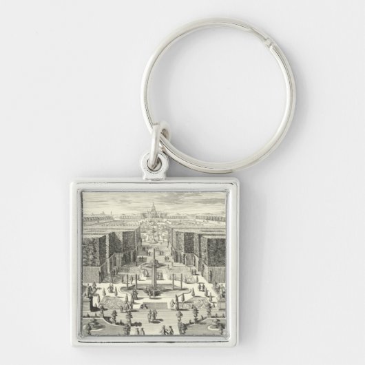 ベルサイユの庭にある噴水の油絵 キーホルダー (正面)