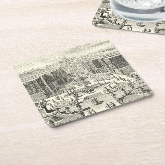 ベルサイユの庭にある噴水の油絵 スクエアペーパーコースター (アングル)