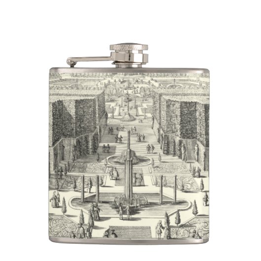 ベルサイユの庭にある噴水の油絵 フラスク (正面)