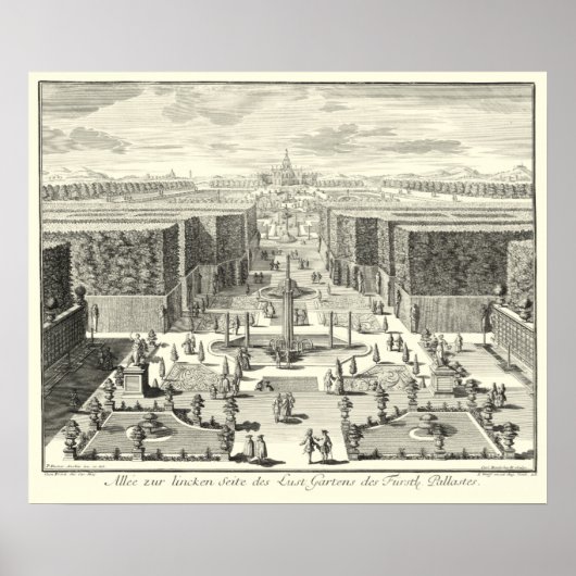 ベルサイユの庭にある噴水の油絵 ポスター (正面)