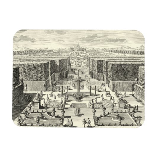 ベルサイユの庭にある噴水の油絵 マグネット (横)