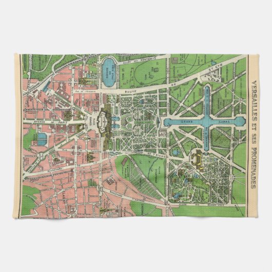 ベルサイユの庭園、1920年ヴィンテージ復元 キッチンタオル (横)