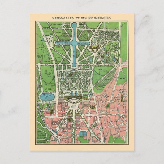 ベルサイユの庭園、1920年ヴィンテージ復元 ポストカード (正面)