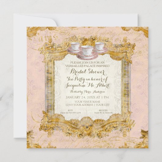 ベルサイユ王室のパレス茶パーティーブライダルシャワー 招待状 (正面)