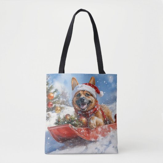ベルジアンマリノアのそりで雪を降らせて クリスマス トートバッグ (正面)