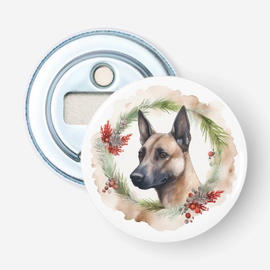 ベルジアンマリノアのクリスマスリースの華やかな犬 栓抜き (正面)
