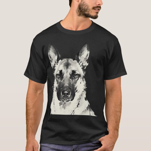 ベルジアンマリノアの墨絵のクローズアップ Tシャツ (正面)