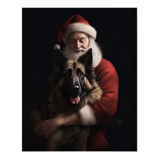 ベルジアン・シェパード サンタクロース クリスマスの飾り付け ポスター (正面)