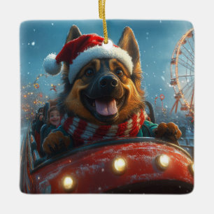 ベルジアン・シェパード・ドッグのジェットコースター クリスマス セラミックオーナメント