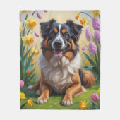 ベルジアン・シェパード 春の花の絵画 フリースブランケット (正面)