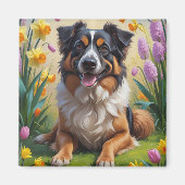 ベルジアン・シェパード 春の花の絵画 マグネット (正面)
