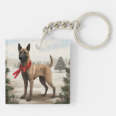 ベルジアン・マリノアの犬と雪のクリスマス キーホルダー (裏面)