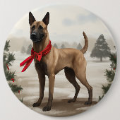 ベルジャンマリノアの犬の雪のクリスマス 缶バッジ (正面)