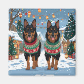 ベルジャンマリノア犬 クリスマス スノー ホリデー マグネット (正面)